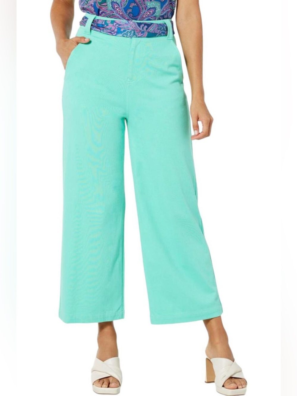 DG2 by Diane Gilman Cabana Knit Twill Wide-Leg Crop Pant Spearmint Sz 8P